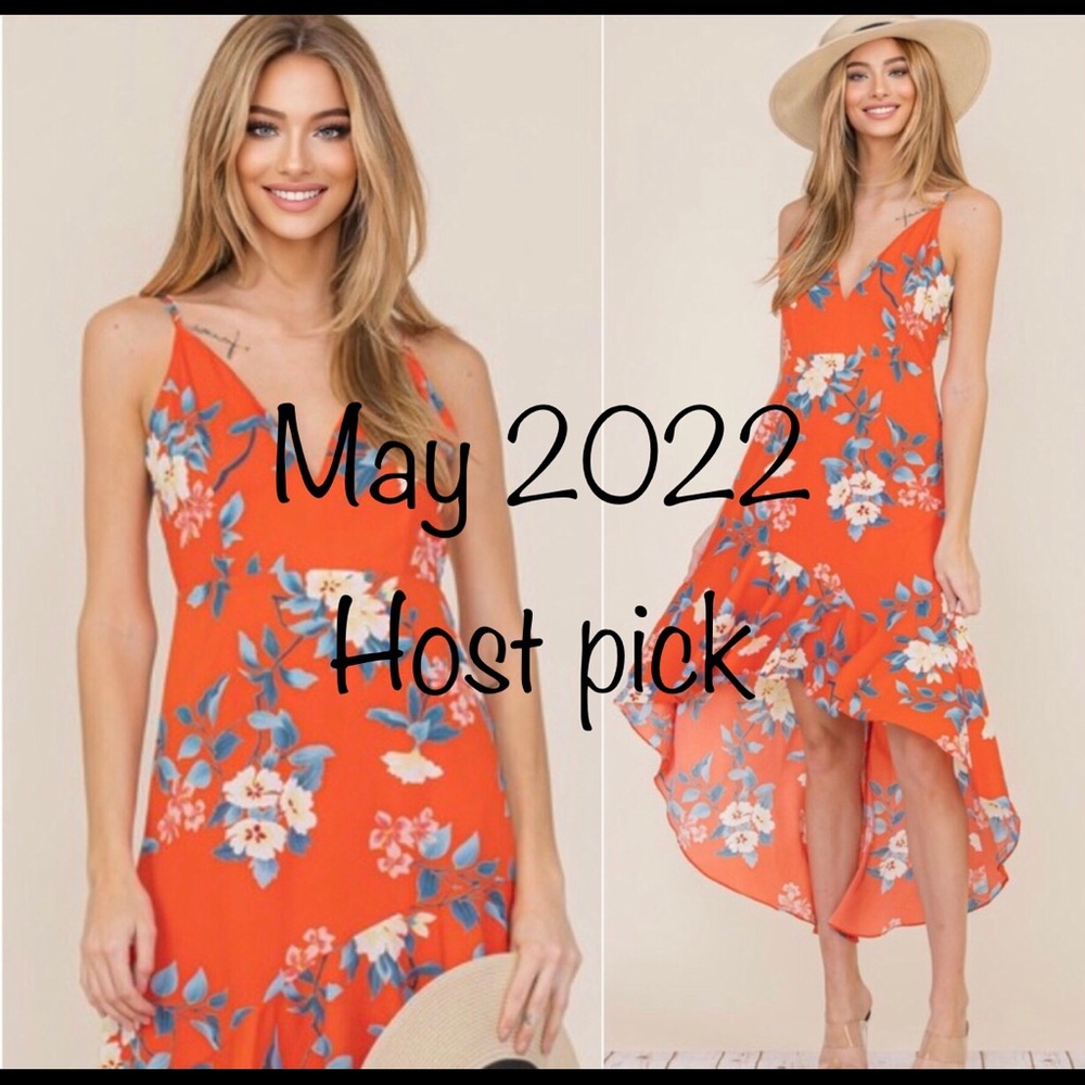 🎉HOST PICK🎉 Floral asymmetrical dress in gorgeous tangerine color - Picture 3 of 6